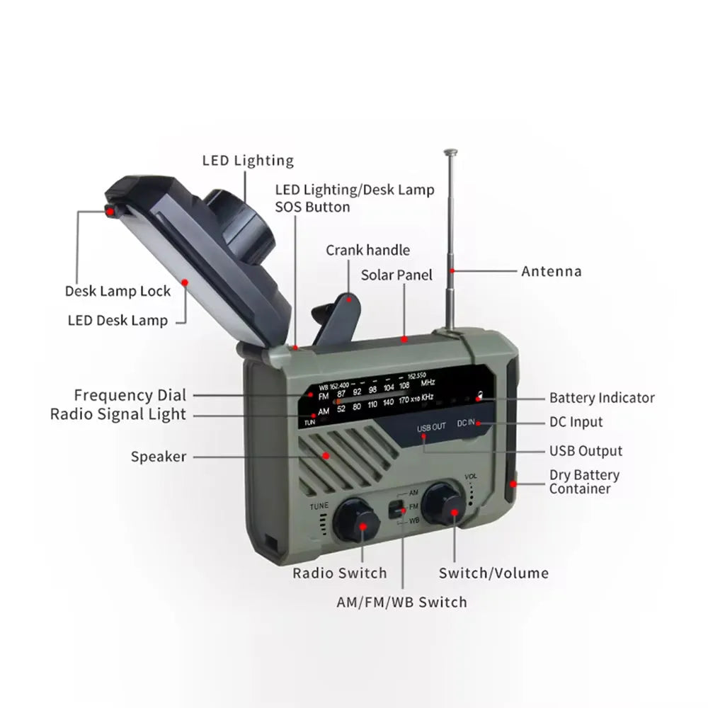 Krisradio med Solcellsdrift 2000mAh