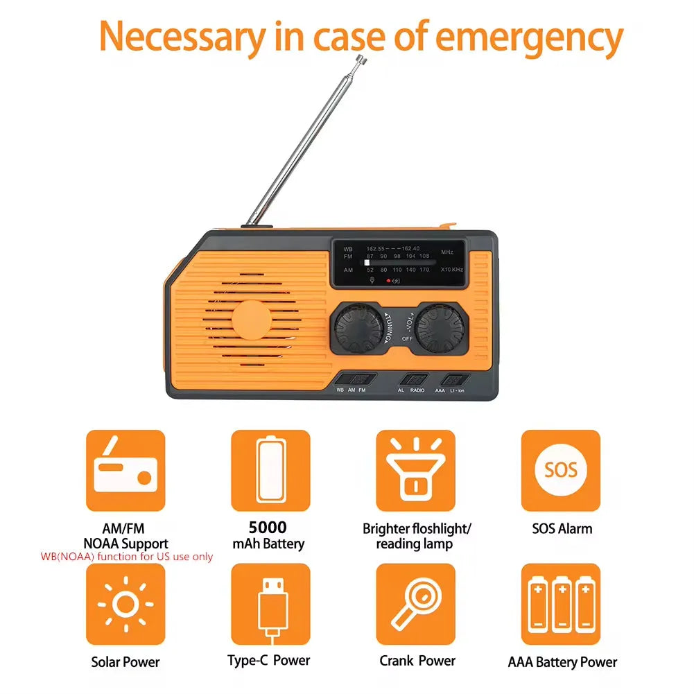 Nödradio med Solcellspanel 5000mAh