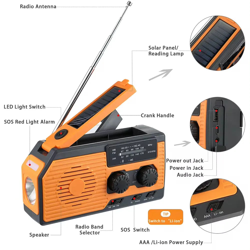 Nödradio med Solcellspanel 5000mAh