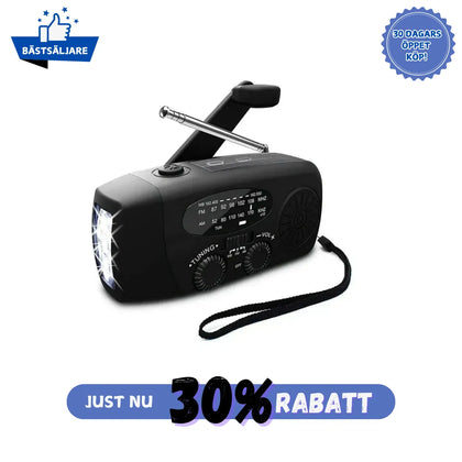 Multifunktionell Vevradio Mini - Bärbar Radio med Vev, LED & Powerbank